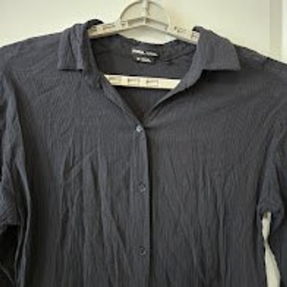 prAna Womens Foundation Shirt Dress Black Crinkle Gauze Boho Casual M - Picture 3 of 8